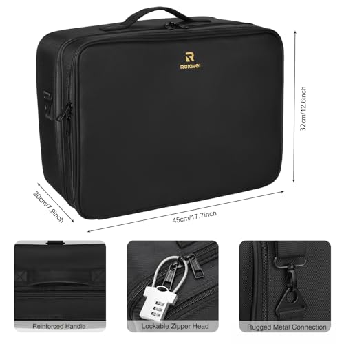 Relavel Extra Large Makeup Case, Makeup Artist Set Bag Professional Cosmetic Organizer Bag Storage Box with Makeup Brush Holder, Adjustable Dividers and Shoulder Strap, Black - color: Black, size: X Large