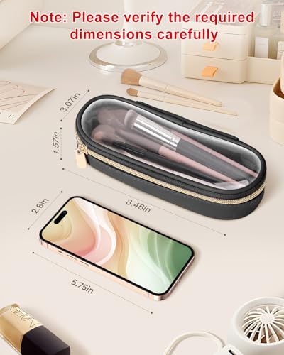 Soimeat Clear Travel Makeup Brush Holder, Leather Makeup Brush Toiletry Bag, Portable Cosmetic Brush Case, Transparent Waterproof Makeup Brush Storage Bag, Black, Large - color: Black, size: Large