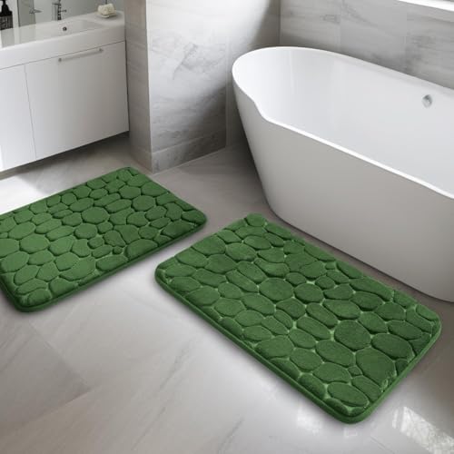YIHOUSE Bathroom Rugs Mat Set, Memory Foam Bath Mat 2 Piece Green | 17x24&20x32, Non Slip, Water Absorbent, Washable, Bath Mat For Bathroom, Sink and Toilet - color: Grass Green, size: 2' x 1'5" (Rectangular)