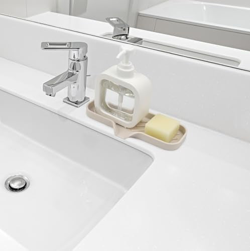 YASMEN Silicone Bathroom Soap Dishes, Sink Sponge Holder for Kitchen, Rubber Soap Dish with Drain, Shower Soap Sponge Tray, Sink or Counter Organizer, for Bar Soap, Bottle, Dish Soap Dispenser-Tapioca - color: Tapioca, size: M(9"×3.15" )