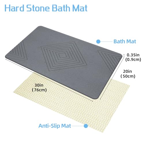 Stone Bath Mat, Large Bath Rug Diatomaceous Earth Shower Mat, Drying Hard Bathroom Mat, Non-Slip Super Absorbent Stone Bath Mats for Bathroom Shower Floor 30"x20" - color: Style 04-gray, size: 30"x20"