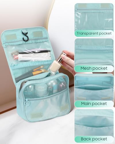 FINPAC Toiletry Bag, Large Capacity Hanging Makeup Bag with Waterproof PVC Compartment, Travel Cosmetic Organizer for Women, Makeup Lovers, Cruise, Gym, and Family Trips, Blue - color: Blue