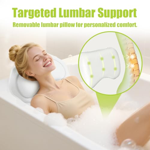 Full Body Bath Pillow for Tub - Extra Long & Thick Tub Pillow with Head, Back & Lumbar Support, 168 Non-Slip Suction Cups, Soft 5D Mesh Spa Cushion, Fits All Tubs-Gift for Soaking(White) - color: White