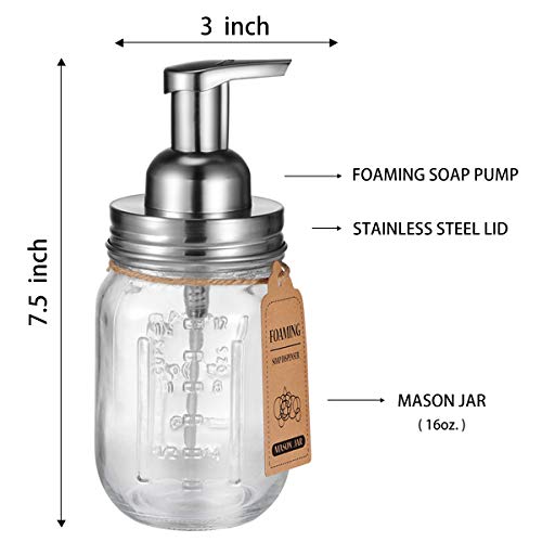 Amolliar Mason Jar Foaming Soap Dispenser, Plastic Soap Pump, Refillable Hand Soap Dispenser for Kitchen, Cute Farmhouse Decor, Dish Soap, Shampoo, Bathroom Soap Accessories, Brushed Nickel 2 Pack - color: Brushed Nickel, size: 2 Pack