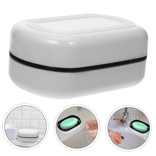 2pcs Double Layer Soap Dish with Lid Household Shower Soap Holder for Bathroom Use White Plastic Set