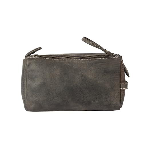 KomalC Premium Buffalo Leather Toiletry Bag for Men & Women With Water resistant Lining, Grooming Travel Pouch, Unisex Wash Bag for Toiletries, Gifts for Men and Women - color: Charcoal Black