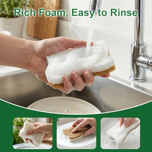 LILAC Natural Cellulose Sponges for Dishes - Ergonomic Non-Scratch Kitchen Scrub Sponges - 100% Biodegradable & Eco-Friendly Cleaning Sponges for Non-Stick Cookware, Bathroom & Household (10 Pack) - size: 10 Pack