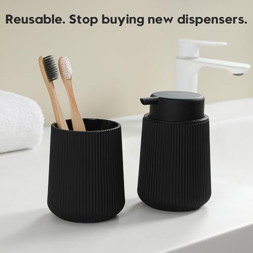 YAUKPH Striped Foaming Hand Soap Dispenser with Leak-Proof Pump for Bathroom and Kitchen Countertop 11oz Black - color: Black, size: Foaming Dispenser