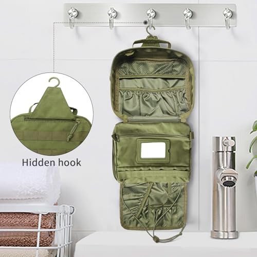 SUNRISING Tactical Toiletry Bag for Men, Hanging Travel Toiletry Organizer Dopp Kit, Shaving Hygiene Toiletries Bag, Men's Toiletry Bag for Short Trips Camping - Green - color: Army Green