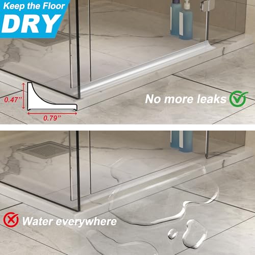 67Inch Shower Threshold Water Dam, Self-Adhesive Silicone Shower Barrier Water Stopper Shower Door Bottom Seal Strip Shower Splash Guard for Bathroom Kitchen Bathtub - color: Transparent, style: 67 inch