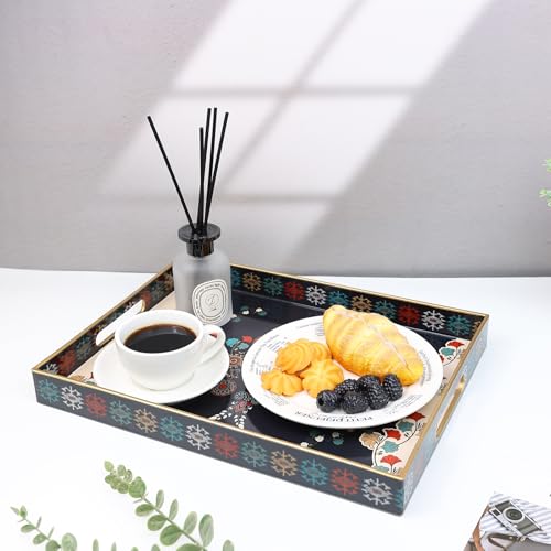 Spsyrine Serving Tray with Handles, Plastic Decorative Tray for Coffee Table, Living Room, Home Decor, 3040M - color: Multi M