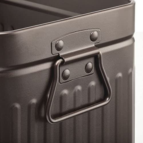 mDesign Metal Compact Toilet Bowl Brush, Rectangle Wastebasket, Garbage Can/Recycling Bin Combo for Bathroom Cleaning/Storage, Holds Tissue, Cotton Balls, Trash, Set of 2 - Bronze