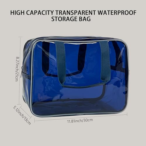 PVC Clear Pure Color Transparent Large Zipper Cosmetic Pouch Travel Makeup Cosmetic Bag with Handle for Travel Bathroom Toiletry Organizer (A23014-101-23) - color: A23014-101-23