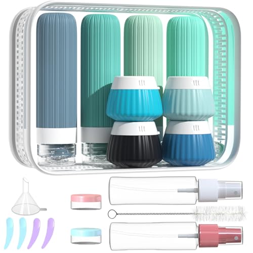 18Pack Travel Bottles for Toiletries TSA Approved Silicone Travel Containers for Toiletries, Leak Proof Refillable Liqus Shampoo And Conditioner travel Essentials toiletry Bottles (BPA Free) - color: Blue