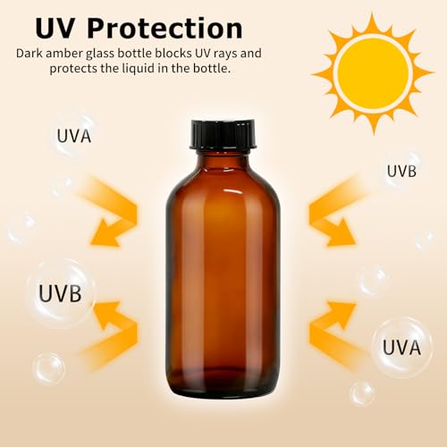35 Pack 4 oz Amber Glass Boston Round Bottles with Phenolic Polycone Caps – Airtight, Leak-Proof Bottles for Vanilla Extract, Kombucha Brewing, Essential Oils, and Homemade Solutions - size: 4 ounces