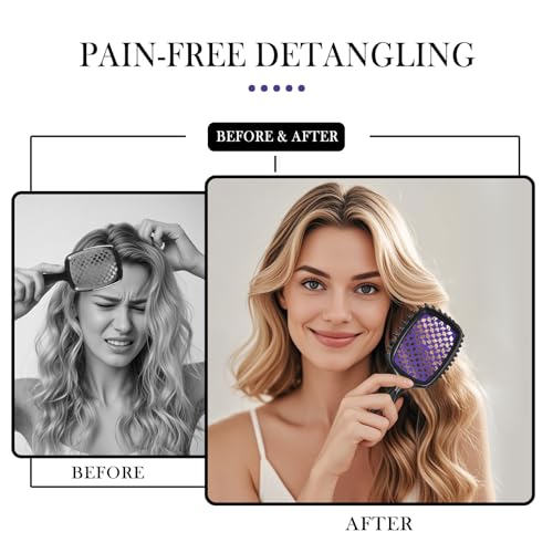 Detangler Brush – 2 Pack Vented Hair Brush for Wet/Dry Hair – Easy, Pain-Free Detangler Brush Reduces Knots & Breakage – For Curly, Straight, Thick or Fine Hair – Women, Men & Kids (Pink+Purple) - color: Pink+Purple