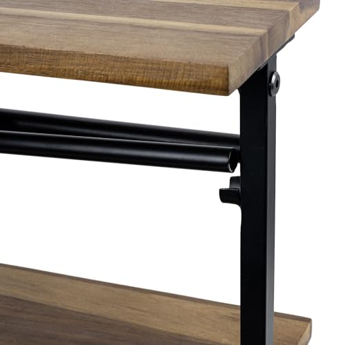 MyGift Premium Solid Acacia Wood Paper Towel Holder with Top Display Shelf and Matte Black Metal Frame, Freestanding Kitchen Countertop Disposable Roll Dispenser Storage Rack - color: Acacia Wood