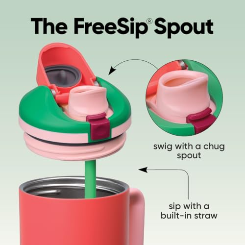 Owala FreeSip Tumbler Insulated Stainless Steel Water Bottle with Built-in Straw and Side Handle, For Travel, Work, School, and Sports, 40oz, BPA Free, Leak Proof, Strawberry Fields - color: Strawberry Fields, size: 40 Ounces