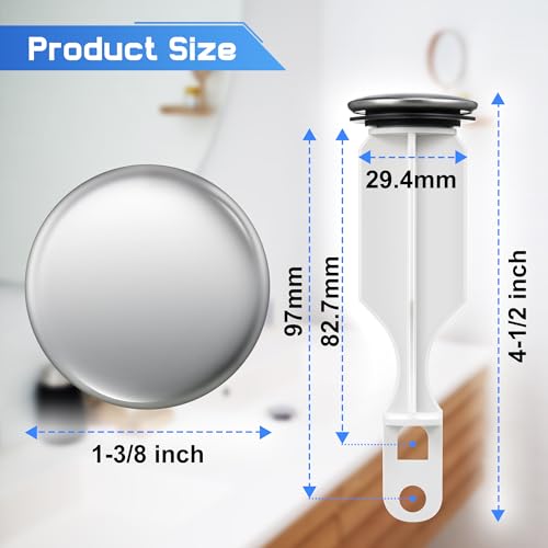 Enhon 2 Hole Pop Up Stoppers, Chrome Bathroom Sink Stopper fits Most Pop Up Drain Design, 4-1/2 Inch Tall, 1-3/8 Inch Cap Diameter, with Gasket Seal, Compatible with PF WaterWorks PF0240 (3 Pack)