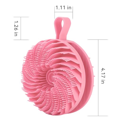 Douji Double-Sided Silicone Body Scrubber Shower Bath Brush, Handheld Cleansing Skin Brush for Sensitive Kids Women Men All Kinds of Skin（Pink） - size: Pink