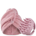 chérie Microfiber Hair Towel Wrap & Silicone Scalp Massager Brush Set - Ultra Absorbent Fast Drying Hair Towel - Anti Frizz Wet Hair Wrap & Soft Silicone Scalp Scrubber for All Hair Types - (Pink)