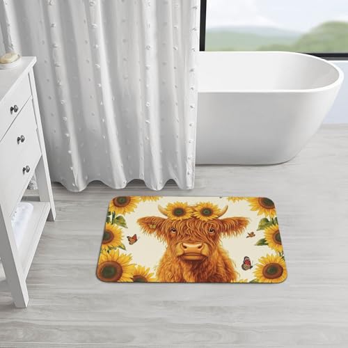 Highland Cow Bath mats Quick Dry Absorbent Bath Rugs Rubber Non Slip Bath Mat for Bathroom Floor Tub Shower Sink 16"×24" - color: Highland Cow, size: 16"x24"