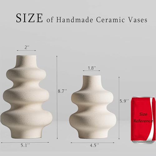Steviieden Ceramic Vases Set 2, Modern Home Decor,Off White Round Vases,Modern Dried Flower Vases, Boho Home Decor for Centerpieces Wedding Dinner Table Party Living Room Office Bedroom - color: Off White B, size: Small & Large Set