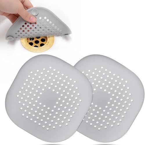 Upgraded Silicone Shower Drain Hair Collector, 2-piece Square Drain Cover with Strong Suction Cup, Anti Clogging Hair Filter for Bathtub, Bathroom Shower, and Kitchen Sink, Easy to Clean and Reuse - color: Gray