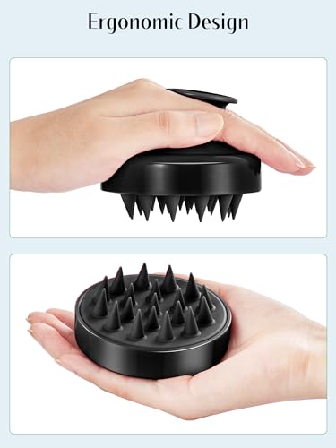 HEETA Scalp Massager Hair Growth 2-Pack, Soft Silicone Scalp Scrubber Shampoo Brush for Exfoliation Dandruff Removal Head Massage Stress Relax, Wet & Dry Use for Women Men Thick Thin Curly Hair Care - color: Beige & Black