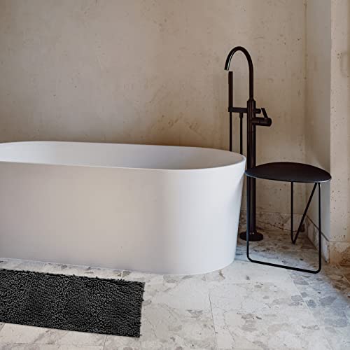 Non-Slip Bath Rug,Extra Soft Microfiber Bedroom Shag Carpet with Anti-Slip Backing,Water/Dust Absorbent Fast Dry Shower Mat,Sound Insulated Stairs Pad,Machine Washable (Black,12 x 19 Inches) - color: Black, size: 12"x19"
