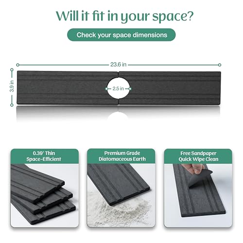 Stone Faucet Mat for Kitchen Sink Splash Guard 23.6" x 3.9" with 2.5" Center Hole | Dark Grey Diatomite Drying Stone Mat | Non-Slip Stone Tray for Kitchen Counter with Premium Texture