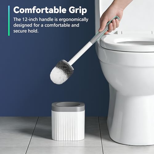 Toilet Brush, 2 Pack Compact Toilet Bowl Brush and Holder Set with Nylon Bristles Toilet Cleaner Brush Hidden Toilet Scrubber Brush for Bathroom Cleaning, Grey & White - color: Grey White-2p