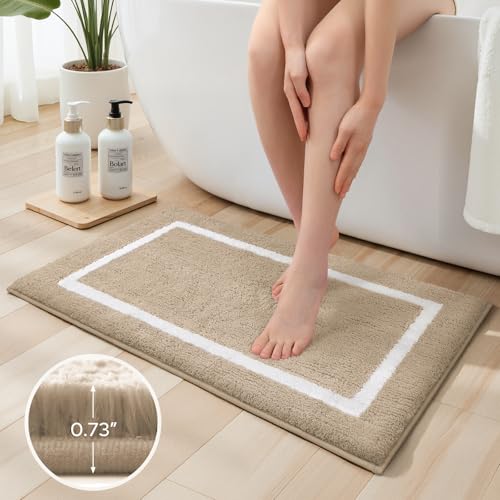 HOMEIDEAS Bathroom Rugs Sets 2 Piece, Super Soft and Absorbent Microfiber Tufted Bath Mats, Non-Slip and Machine Washable Bath Rugs(Beige) - color: Beige