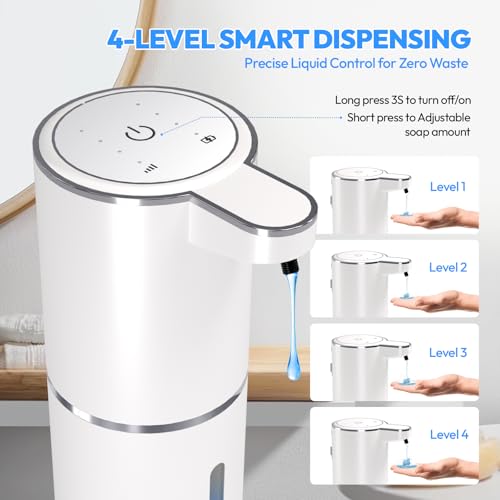 Automatic Soap Dispenser Touchless,Liquid Hand Soap Dispenser 12.8oz USB 4levels Adjustable Dispenser Electric Wall Mounted Smart for Bathroom and Kitchen Dish Soap，Easy for Toddlers(White) - color: White 1, size: Liquid