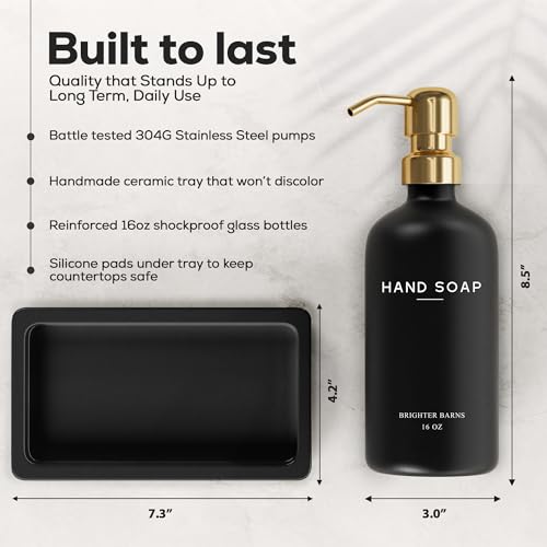 Luxury Glass Soap and Lotion Dispenser Set with Tray by Brighter Barns - Black and Gold Soap Dispenser Bathroom Set - Modern Bathroom Decor for Airbnb, Guest House, Vacation Rental, Gift (Black/Gold) - color: Black Gold Sl
