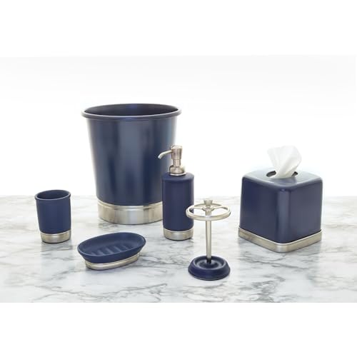 iDesign Hand Soap Dispenser, Navy Blue/Brushed Nickel | Refillable, For Bathroom or Kitchen, Pump Bottle - color: Matte Navy/Brushed Nickel