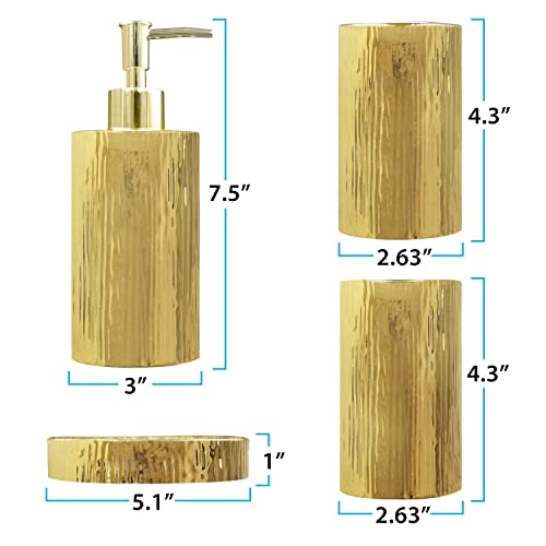 Blue Donuts Bathroom Accessories Set, Toothbrush Holder, Soap Dispenser, Gold, Ceramic, 4 Piece - color: Gold