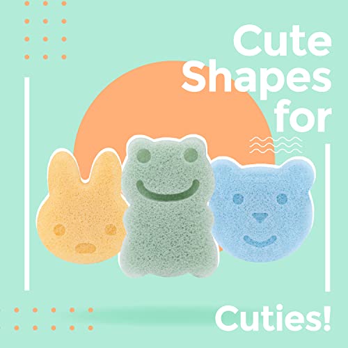 myHomeBody Konjac Sponge, Bath loofah, 3pc, Rabbit, Frog, Bear face | Natural Safe Plant-Based, Cute Shapes Bath Sponge for bathing, Shower Sponge for bath, Body Loofah, Shower Loofah, Face Luffa - color: Rabbit, Frog, Bear Face