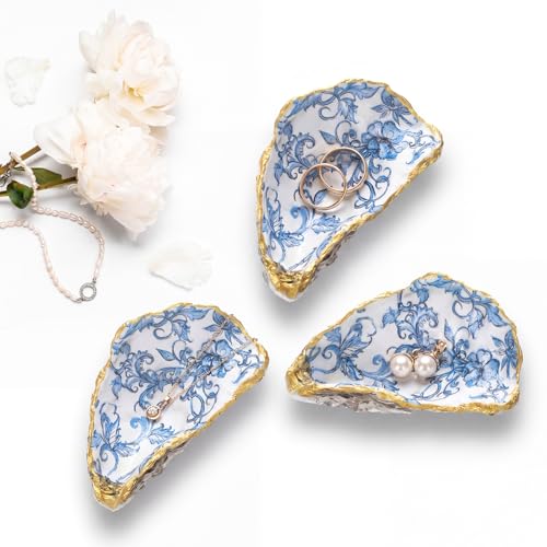 Natural Oyster Ring Trinket Dish Vintage Jewelry Tray for Keys Small Jewelry Holder for Bridal Shower Favors Friends Sisters Daughter Mother Gift Seaside Decor(Floral Scroll) - style: Floral Scroll