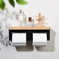 Wooden Toilet Paper Holder, Wood Wall Mount Toilet Paper Holder, Large Toilet Paper Holder Wall Mounted with Storage - color: Wood White&black, size: Full