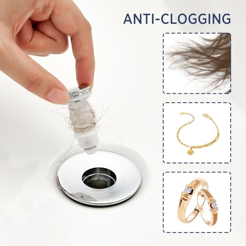 Universal 2 in 1Bathroom Sink Stopper, 1 Pack Pop Up Bathroom Sink Drain Strainer for 1.06"-1.65" Basin Drain Holes, Anti Clogging Drain Filter(Chrome Silver) - color: Chrome Silver(s)-1p