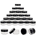 25 Count 5 Gram Sample Containers, Clear Lip Balm Containers with Lids, Small Plastic Sample Jars with 2 Mini Spoons, 25pcs Labels (Black Lid) - color: Black, size: 25 Count