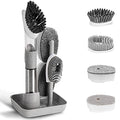 4-in-1 Dish Cleaning Brush Soap Dispensing Dish Brush Set with 4 Replacement Heads and Storage Holder, Kitchen Scrub Brush for Dish Pot Pan Sink Cleaning (Grey) - color: Gray