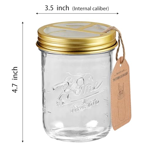 SheeChung Mason Jar Toothbrush Holders, Glass Toothbrush Holders for Bathroom, Bathroom Essentials, Mason Jar Bathroom Accessories Set, Bathroom Countertop Organizer-Gold - color: Gold