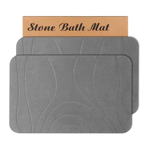 Stone Bath Mat, 2 Pack Diatomaceous Earth Shower Mat, Non-Slip Super Absorbent Quick Drying Bathroom Floor Mat, 24x15, Grey - color: Grey, size: 24" x 15" (2 Pack)