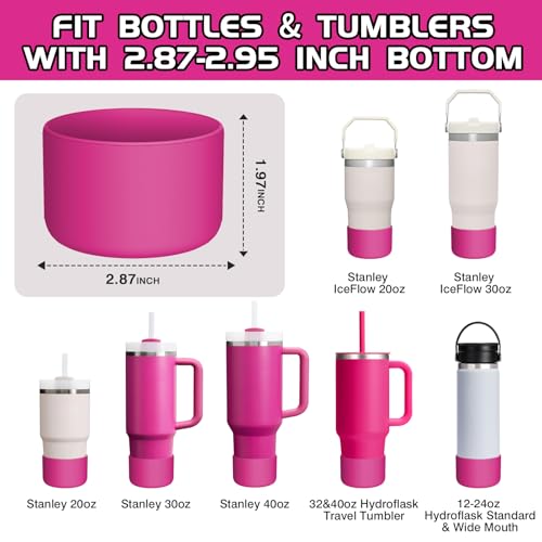 WUQID Silicone Boot Sleeve Compatible with Hydro Flask Travel Tumbler with Handle 32oz&40oz and 12-24oz Hydroflask Bottle & Stanley 20 30 40oz Tumbler, Fit 2.83-2.95in Bottom, Anti-Slip Bottle Cover - color: Fuchsia