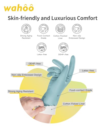 LANON Protection wahoo Skin-Friendly Dishwashing Cleaning Gloves, Dishwashing Kitchen Gloves with Cotton Flocked Liner, Non-Slip, Surf Spray, Large - size: Large (Pack of 1)