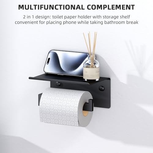 Angle Simple Toilet Paper Holder with Shelf Matte Black, 304 Stainless Steel Lavatory Tissue Roll Holder for Wall - color: Matte Black, size: Single Rod