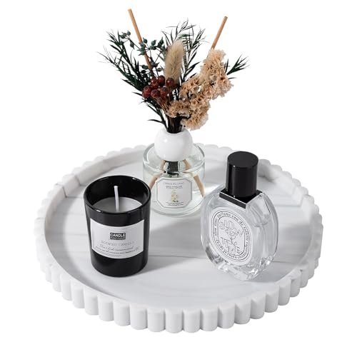 Round Bathroom Tray Silicone Kitchen Counter Decor Vanity Organizer Decorative Coffee Table Tray for Perfume, Candle, Soap Dish, 9 Inch, Marble - color: Marble Gray, size: 9"