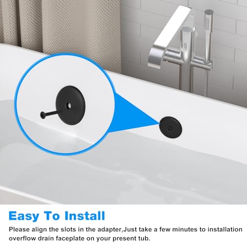 Bathtub Overflow Drain Cover-Single Hole Tub Bathtub Drain Cover | Fits Most Standard Overflow Drain Cover Bathroom Tub 3-1/8" - Matte Black